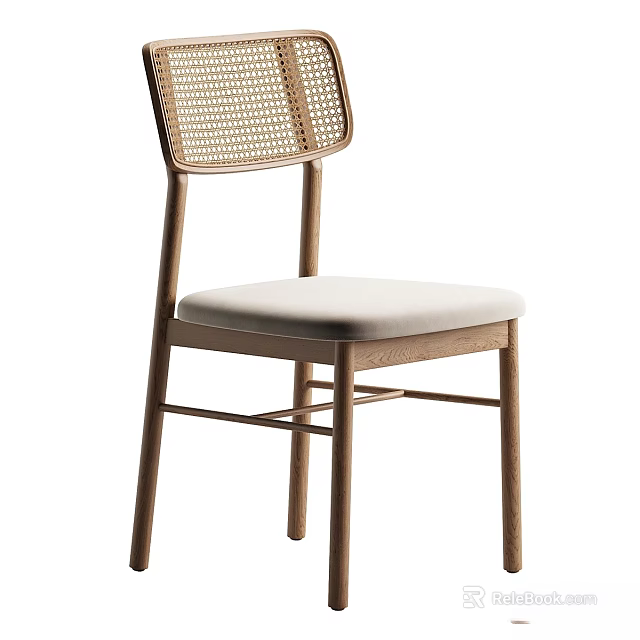 Modern Minimalist Single Chair With Wooden Frame Woven Backrest And Light Padded Seat 3d model 