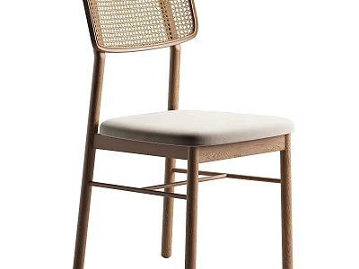 Modern Minimalist Single Chair With Wooden Frame Woven Backrest And Light Padded Seat 3d model