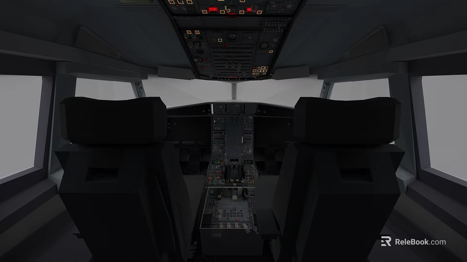 Airliner Cockpit Interior With Control Panels Instrument Panel And Seats 3d model 