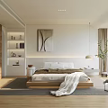 Modern Minimalist Bedroom Interior With Platform Bed Wall Art And Large Window 3d model