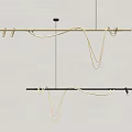 Modern Linear Chandelier With Curved White Light Strips And Gold Black Suspended Bars