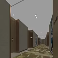 Modern Hotel Corridor With Recessed Ceiling Lights Patterned Carpet And Decorative Paintings 3d model