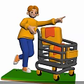 Man Pushing Shopping Cart With Packages Pointing To Store Aisle While Shopping