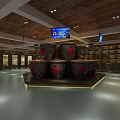 Modern Tobacco and Alcohol Store Interior With Wooden Shelves And Displayed Products