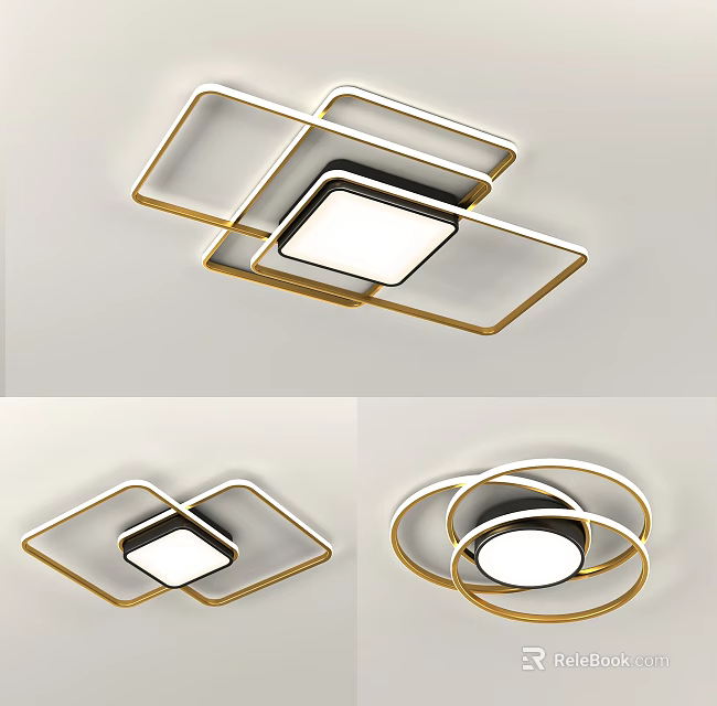 Modern Geometric Ceiling Lights With Gold Frame Square And Circular Designs 3d model