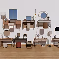 Modern Vanity Designs With Round Mirrors Table Lamps And Decorative Plants On Wooden Floor