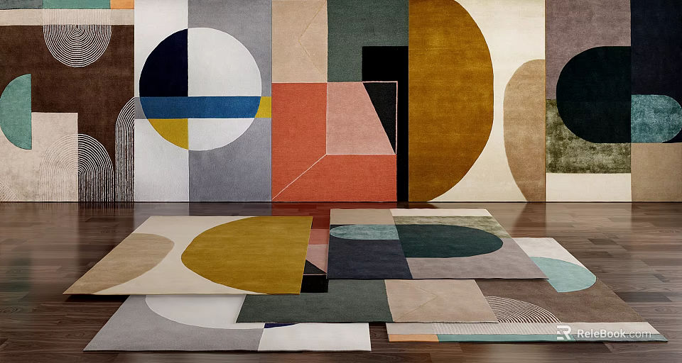 Square Rugs With Abstract Geometric Patterns And Vibrant Colors For Modern Home 3d model 