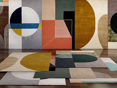 Square Rugs With Abstract Geometric Patterns And Vibrant Colors For Modern Home 3d model