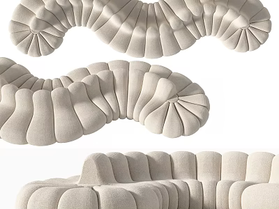 Modern Irregular Sofa With Curved Wave Design And Tufted Fabric Details 3d model