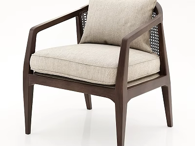 Comfortable Beige Leisure Chair With Wooden Frame And Woven Armrest Design 3d model