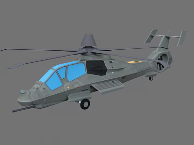 Military Style Gray Helicopter 3D Model With Blue Windows And Front Cannon 3d model