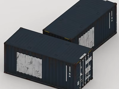 Two Navy Blue Cargo Containers With Metal Bodies And White Side Panels 3d model
