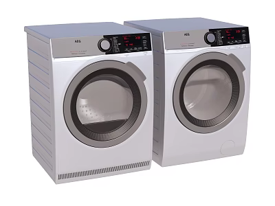 Modern Silver Front Loading Washing Machines With Digital Control Panels and LED Displays 3d model