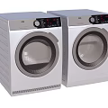 Modern Silver Front Loading Washing Machines With Digital Control Panels and LED Displays