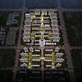 Aerial View Planning of Modern Residential Complex With Orderly Layout Green Spaces and Night Lighting