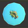 Cartoon Low Poly Island Scene With Volcano Palm Trees Pyramid Clouds And Blue Ocean