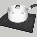 Stainless Steel Cooking Pot With Lid And Black Handle On Black Grid Cooktop