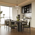 Bright Modern Restaurant Dining Room With Round Table Green Striped Chairs And Large Windows
