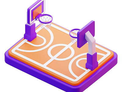 3D Basketball Court Model With Two Hoops Orange Surface Purple Backboards White Lines 3d model
