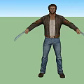 Game Movie Character Wearing Brown Jacket White Tank Top Blue Jeans Displaying Metal Claws Standing