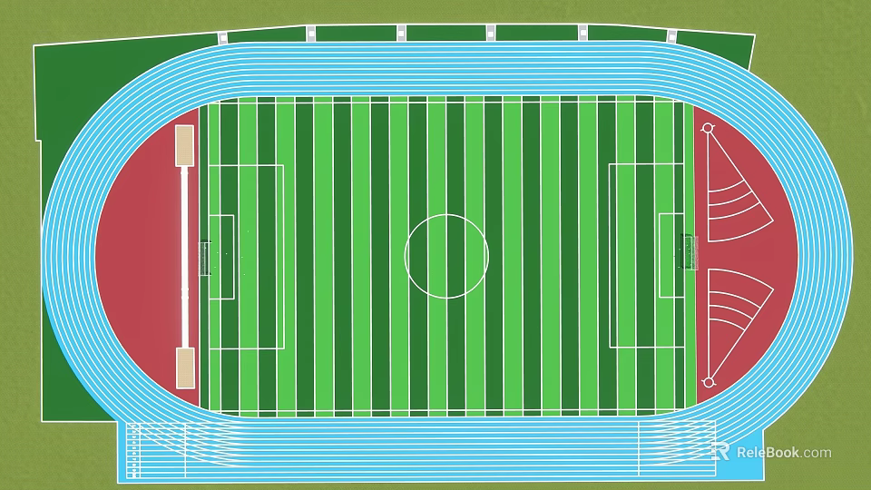 Campus Landscape With Outdoor Sports Area Green Lawn Football Field And Running Track 3d model 