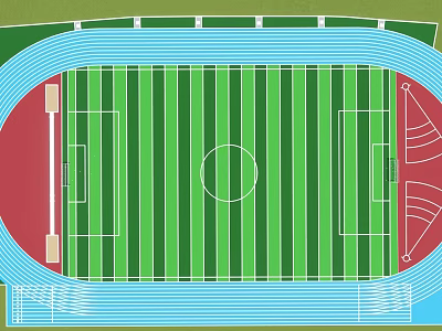 Campus Landscape With Outdoor Sports Area Green Lawn Football Field And Running Track 3d model