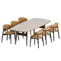 Modern Minimalist Dining Table Set With Oval Table And Six Beige Chairs 3d model