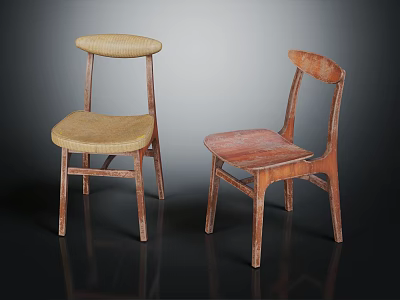 Stylish Accent Chairs With Wooden Frame Woven Seat And Curved Backrest Design 3d model