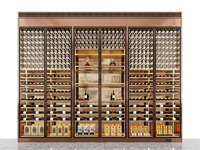 Luxurious Modern Wine Cabinet Interior Design With Multi tiered Racks And Wine Bottles 3d model