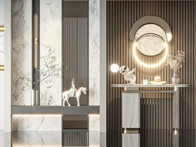 Modern Luxury Console Table Decor With Marble Top And Round Mirror 3d model