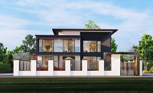 Modern two-storey single-family villa architectural appearance 3d model