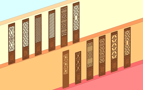 Chinese-style Flower-cut Window Long Window Carved Window 3d model