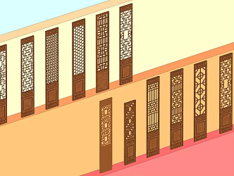 Chinese-style Flower-cut Window Long Window Carved Window 3d model