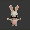 Cute Cartoon Rabbit 3D Model With Open Arms White Body Pink Ears And Blue Eyes