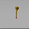 Golden Cobra With Striped Body Flattened Head And Red Ball Base On Dark Background