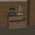 Modern Wooden Nightstand With Digital Clock Dried Plant Decorative Items Drawer And Open Shelf