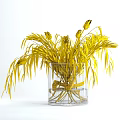 Clear Glass Vase With Fresh Green Foliage And Red Tulip Buds Decoration