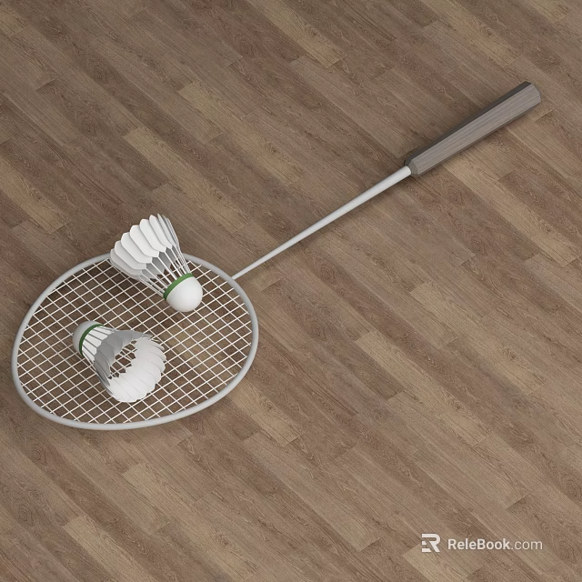 High Quality Sports Equipment Including Badminton Racket And Shuttlecocks On Wooden Floor 3d model 