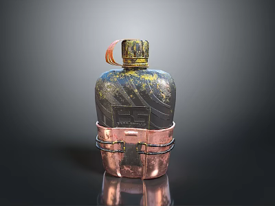 Stylish Decorative Bottle With Copper Base Black Gold Accents And Orange Decorative Detail 3d model