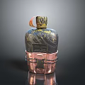 Stylish Decorative Bottle With Copper Base Black Gold Accents And Orange Decorative Detail