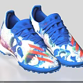 Blue Soccer Shoes With Colorful Anime Patterns Red Stripes And Cleats