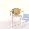 Outdoor Woven Chair with White Frame Gray Cushion and Woven Backrest Armrests