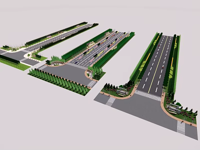 Municipal Road Design With Multiple Lanes Green Belts And Traffic Markings 3d model