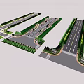 Municipal Road Design With Multiple Lanes Green Belts And Traffic Markings