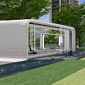 Modern White Pergola With Perforated Design And Green Urban Park Setting