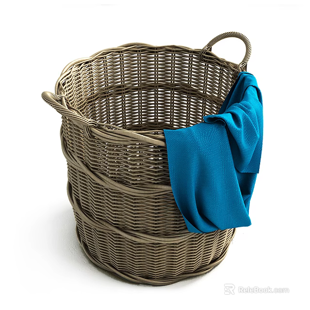 Woven Storage Basket With Handles And Blue Cloth For Home Organization 3d model 