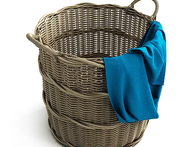 Woven Storage Basket With Handles And Blue Cloth For Home Organization 3d model