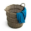 Woven Storage Basket With Handles And Blue Cloth For Home Organization