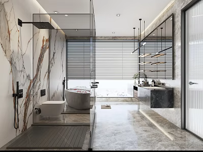 Modern Bathroom Interior Design With Marble Walls Bathtub Shower Area And Large Mirror 3d model