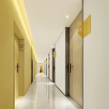Modern Elevator Corridor With Yellow White Walls And Door Numbers 3d model